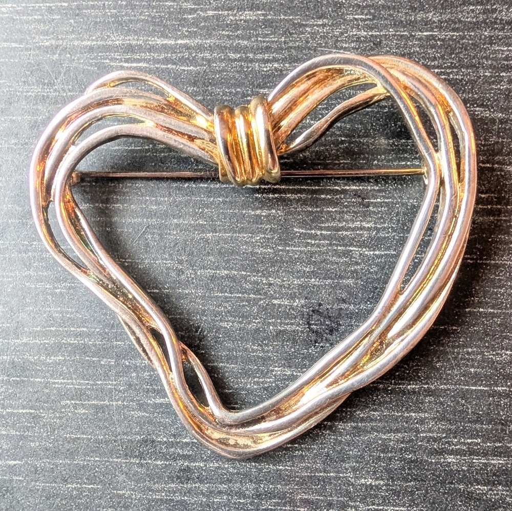Vintage Gold and Silver Heart Brooch